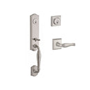 Baldwin Reserve DCNEWXDECRTSR150 Double Cylinder New Hampshire Handleset with Right Hand Decorative Lever and Traditional Square Rose with 6AL Latch and Dual Strike Satin Nickel Finish - Right Hand - NA