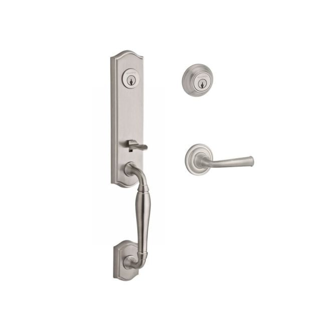 Baldwin Reserve DCNEWXFEDRTRR150 Double Cylinder New Hampshire Handleset with Right Hand Federal Lever and Traditional Round Rose with 6AL Latch and Dual Strike Satin Nickel Finish - Right Hand - NA