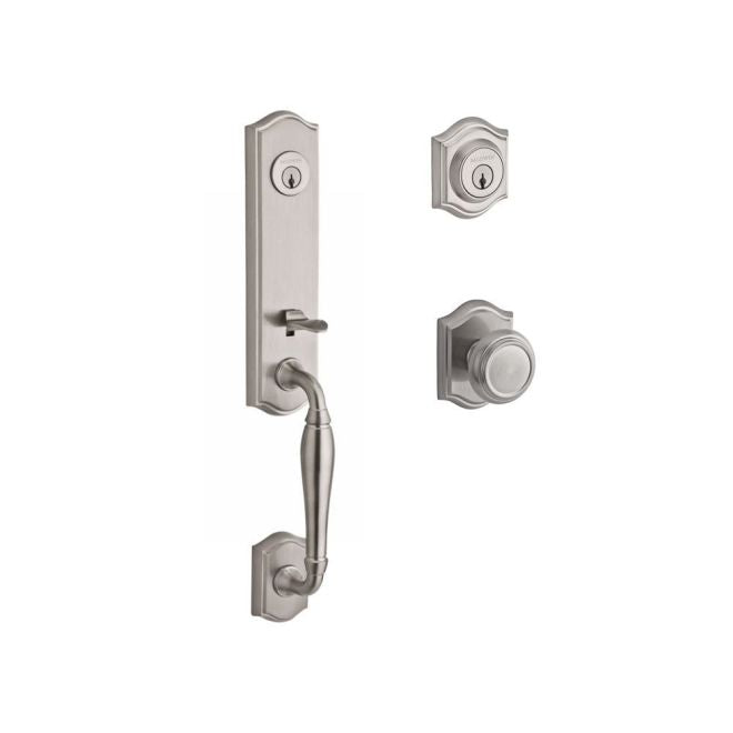 Baldwin Reserve DCNEWXTRATAR150 Double Cylinder New Hampshire Handleset with Traditional Knob and Traditional Arch Rose with 6AL Latch and Dual Strike Satin Nickel Finish - NA - NA