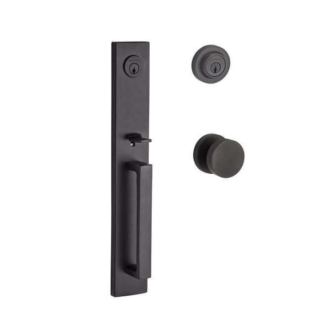 Baldwin Reserve DCSANXCONCRR112 Double Cylinder Santa Cruz Handleset Contemporary Knob and Contemporary Round Rose with 6AL Latch and Dual Strike Venetian Bronze Finish - NA - NA