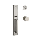 Baldwin Reserve DCSANXCONCRR150 Double Cylinder Santa Cruz Handleset Contemporary Knob and Contemporary Round Rose with 6AL Latch and Dual Strike Satin Nickel Finish - NA - NA
