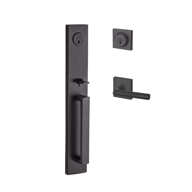 Baldwin Reserve DCSANXTUBCSR112 Double Cylinder Santa Cruz Handleset Tube Lever and Contemporary Square Rose with 6AL Latch and Dual Strike Venetian Bronze Finish - NA - NA