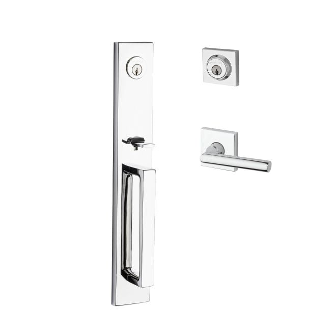 Baldwin Reserve DCSANXTUBCSR260 Double Cylinder Santa Cruz Handleset Tube Lever and Contemporary Square Rose with 6AL Latch and Dual Strike Bright Chrome Finish - NA - NA