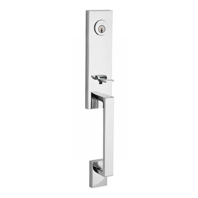 Baldwin Reserve DCSEAXROUCSR260 Double Cylinder Seattle Handleset with Round Knob and Contemporary Square Rose with 6AL Latch and Dual Strike Bright Chrome Finish - NA - NA