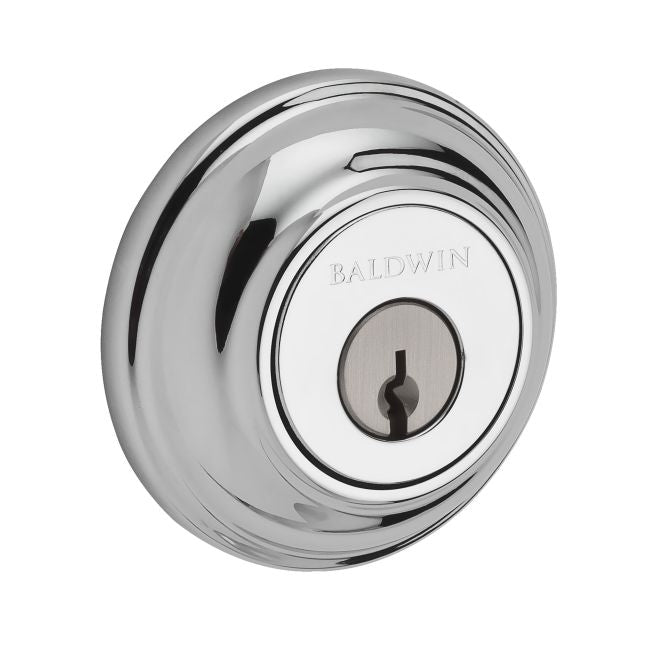 Baldwin Reserve DCTRD260 Double Cylinder Traditional Round Deadbolt with 6AL Latch and Dual Strike Bright Chrome Finish - Bright Chrome - NA