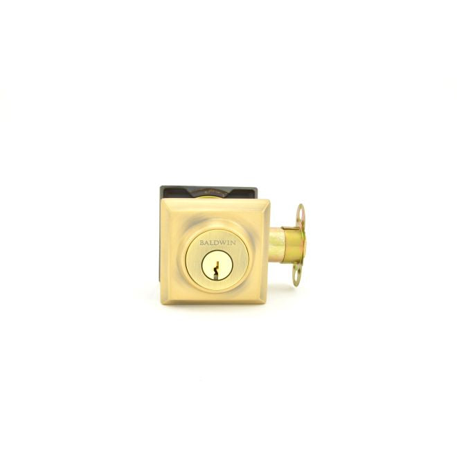 Baldwin Reserve DCTSD049 Double Cylinder Traditional Square Deadbolt with 6AL Latch and Dual Strike Matte Brass and Black Finish - Matte Brass and Black - NA