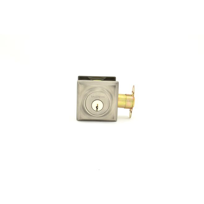 Baldwin Reserve DCTSD152 Double Cylinder Traditional Square Deadbolt with 6AL Latch and Dual Strike Matte Antique Nickel Finish - Matte Antique Nickel - NA