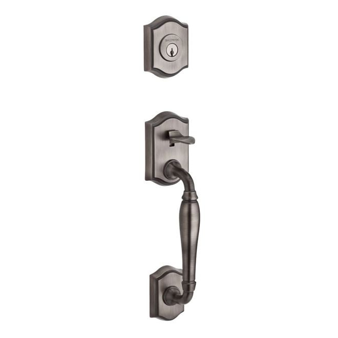 Baldwin Reserve DCWESXELLTSR152 Double Cylinder Westcliff Handleset with Ellipse Knob Traditional Square Rose with 6AL Latch and Dual Strike Matte Antique Nickel Finish - NA - NA