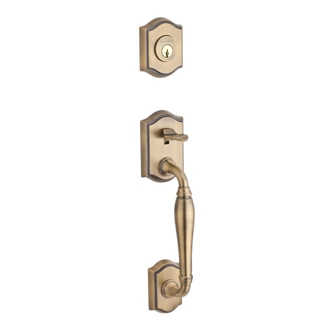 Baldwin Reserve DCWESXFEDRTRR049 Double Cylinder Westcliff Handleset with Right Hand Federal Lever and Traditional Round Rose with 6AL Latch and Dual Strike Matte Brass and Black Finish - Right Hand - NA