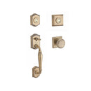 Baldwin Reserve DCWESXROUTSR049 Double Cylinder Westcliff Handleset with Round Knob and Traditional Square Rose with 6AL Latch and Dual Strike Matte Brass and Black Finish - NA - NA