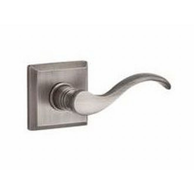 Baldwin Reserve ENCURLTSR152 Entry Left Hand Curve Lever and Traditional Square Rose with 6AL Latch and Dual Strike Matte Antique Nickel Finish - Left Hand - Brass