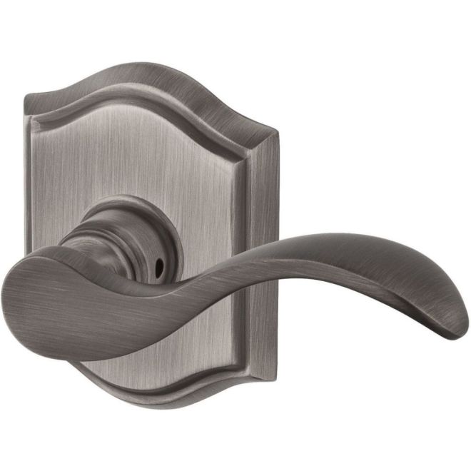 Baldwin Reserve ENCURRTAR152 Entry Right Hand Curve Lever and Traditional Arch Rose with 6AL Latch and Dual Strike Matte Antique Nickel Finish - Right Hand - Brass