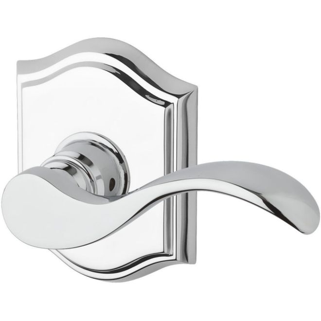 Baldwin Reserve ENCURRTAR260 Entry Right Hand Curve Lever and Traditional Arch Rose with 6AL Latch and Dual Strike Bright Chrome Finish - Right Hand - Brass