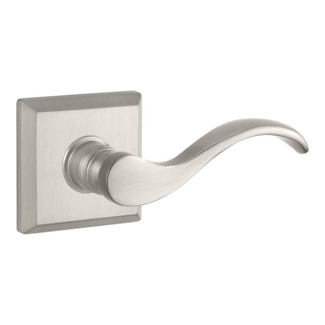 Baldwin Reserve ENCURRTSR150 Entry Right Hand Curve Lever and Traditional Square Rose with 6AL Latch and Dual Strike Satin Nickel Finish - Right Hand - Brass
