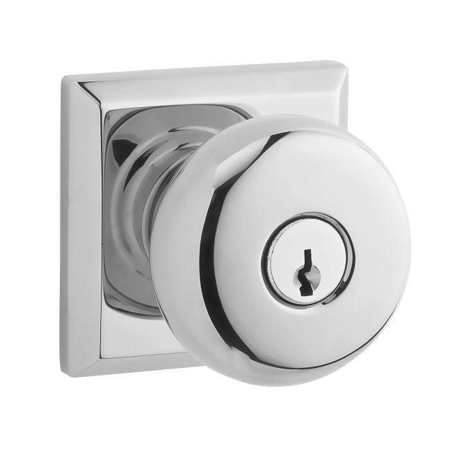Baldwin Reserve ENROUTSR003 Entry Round Knob and Traditional Square Rose with 6AL Latch and Dual Strike Lifetime Brass Finish - Lifetime Brass - Brass