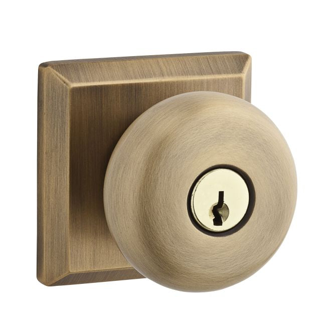 Baldwin Reserve ENROUTSR049 Entry Round Knob and Traditional Square Rose with 6AL Latch and Dual Strike Matte Brass and Black Finish - Matte Brass and Black - Brass