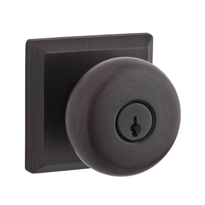 Baldwin Reserve ENROUTSR112 Entry Round Knob and Traditional Square Rose with 6AL Latch and Dual Strike Venetian Bronze Finish - Venetian Bronze - Brass