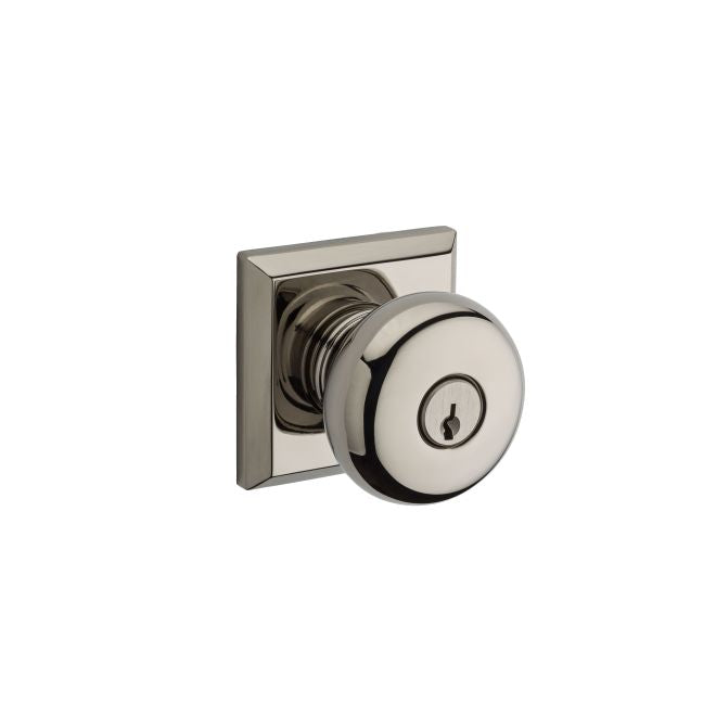 Baldwin Reserve ENROUTSR141 Entry Round Knob and Traditional Square Rose with 6AL Latch and Dual Strike Bright Nickel Finish - Bright Nickel - Brass