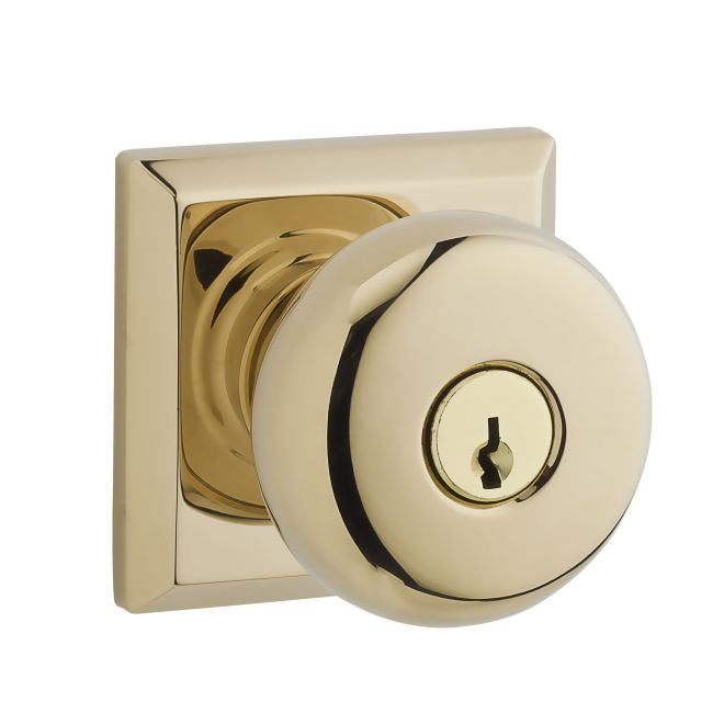 Baldwin Reserve ENROUTSR260 Entry Round Knob and Traditional Square Rose with 6AL Latch and Dual Strike Bright Chrome Finish - Bright Chrome - Brass