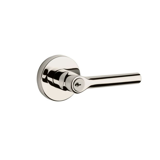 Baldwin Reserve ENTUBCRR141 Entry Tube Lever and Contemporary Round Rose with 6AL Latch and Dual Strike Bright Nickel Finish - NA - Brass