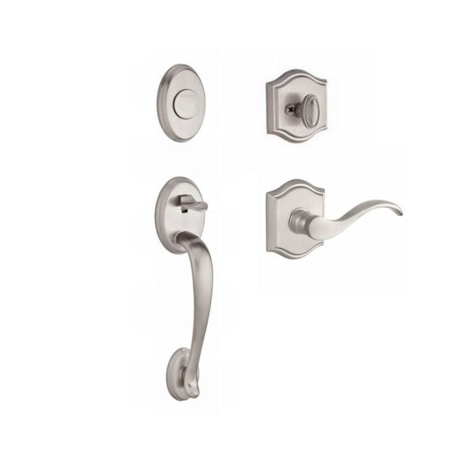 Baldwin Reserve FDCOLXCURLTAR150 Full Dummy Columbus Handleset Left Hand Curve Lever and Traditional Arch Rose Satin Nickel Finish - Left Hand - NA