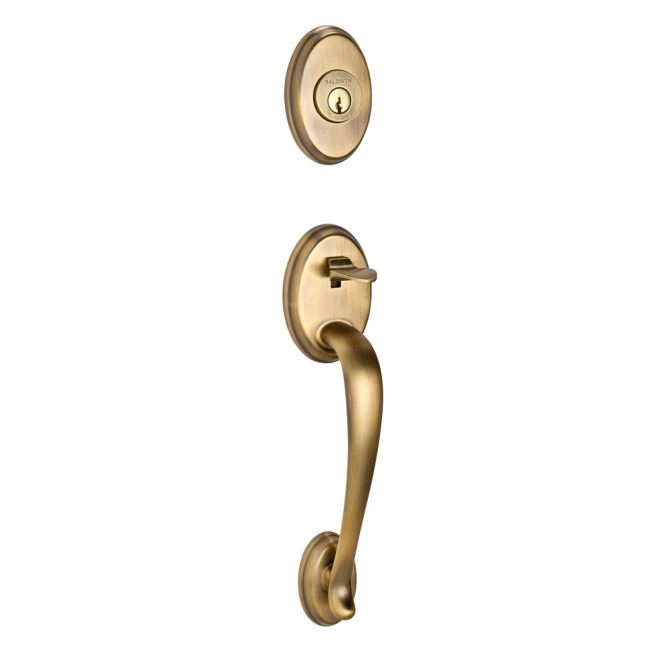 Baldwin Reserve FDCOLXCURLTRR049 Full Dummy Columbus Handleset Left Hand Curve Lever and Traditional Round Rose Matte Brass and Black Finish - Left Hand - NA
