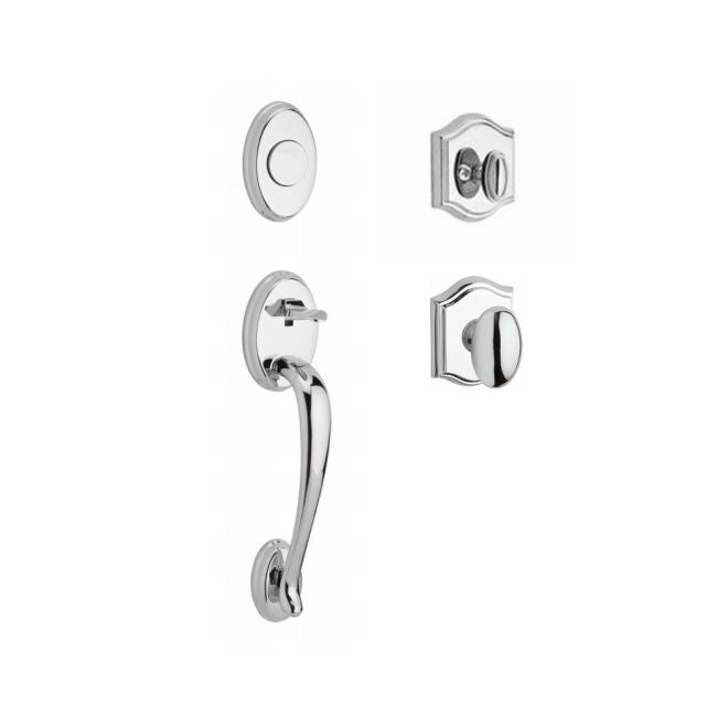 Baldwin Reserve FDCOLXELLTAR260 Full Dummy Columbus Handleset Ellipse Knob and Traditional Arch Rose Bright Chrome Finish - Bright Chrome - NA