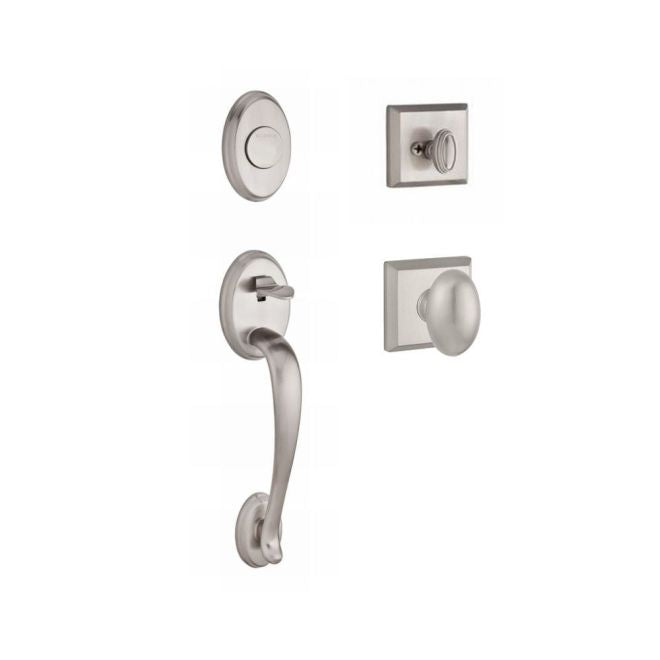 Baldwin Reserve FDCOLXELLTSR150 Full Dummy Columbus Handleset Ellipse Knob and Traditional Square Rose Satin Nickel Finish - NA - NA