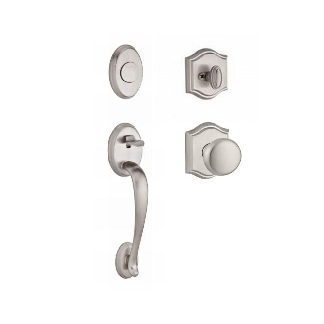 Baldwin Reserve FDCOLXROUTAR150 Full Dummy Columbus Handleset Round Knob and Traditional Arch Rose Satin Nickel Finish - NA - NA