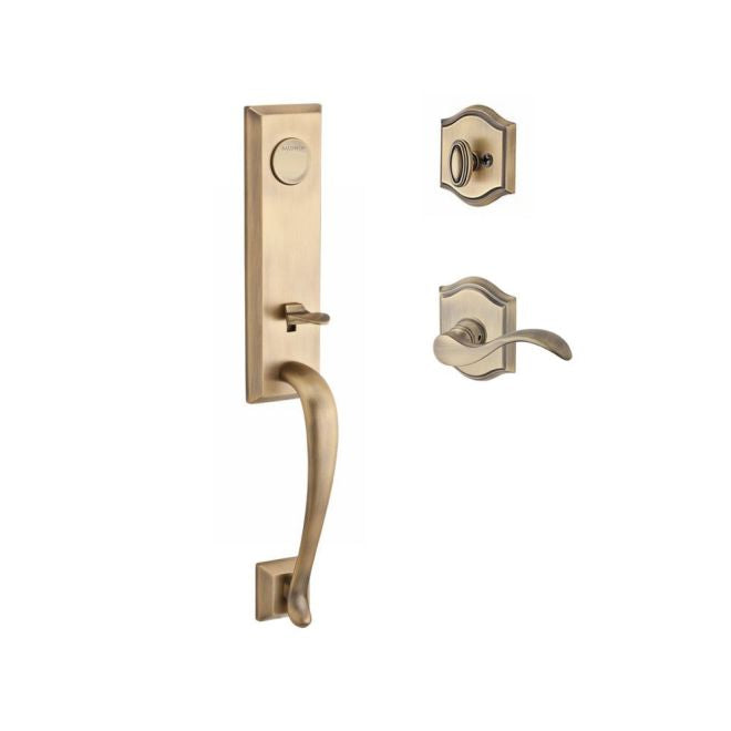 Baldwin Reserve FDDELXCURLTAR049 Full Dummy Del Mar Handleset Left Hand Curve Lever and Traditional Arch Rose Matte Brass and Black Finish - Left Hand - NA