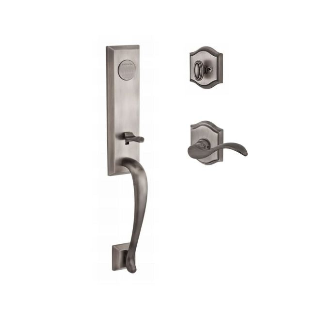 Baldwin Reserve FDDELXCURLTAR152 Full Dummy Del Mar Handleset Left Hand Curve Lever and Traditional Arch Rose Matte Antique Nickel Finish - Left Hand - NA