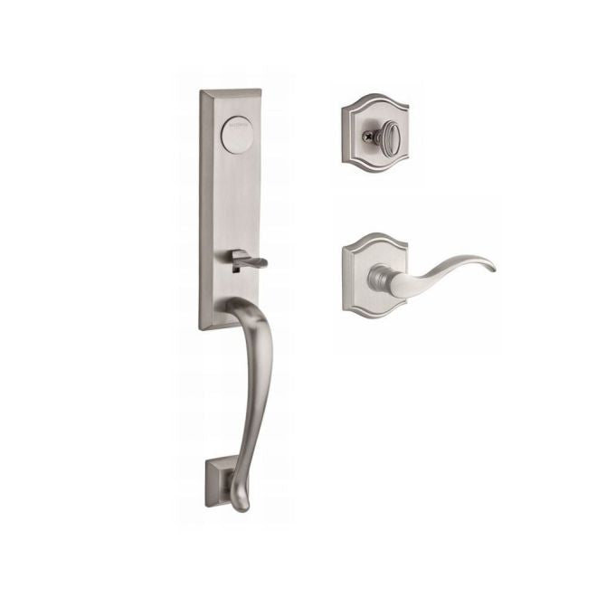 Baldwin Reserve FDDELXCURRTAR150 Full Dummy Del Mar Handleset Right Hand Curve Lever and Traditional Arch Rose Satin Nickel Finish - Right Hand - NA
