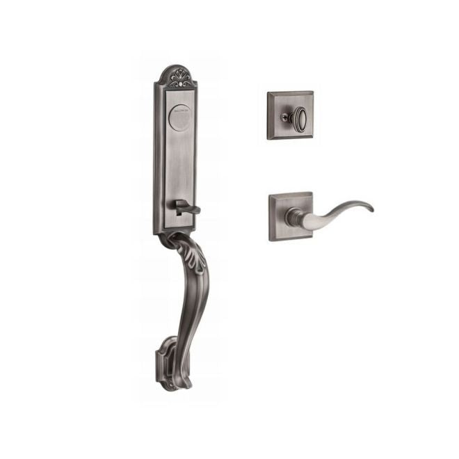 Baldwin Reserve FDELIXCURRTSR152 Full Dummy Elizabeth Handleset Right Hand Curve Lever and Traditional Square Rose Matte Antique Nickel Finish - Right Hand - NA