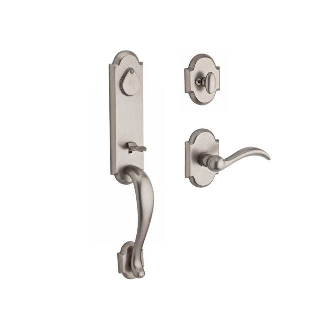 Baldwin Reserve FDKODXARCLRAR492 Full Dummy Kodiak Handleset Left Hand Arch Lever and Rustic Arch Rose White Bronze Finish - Left Hand - NA