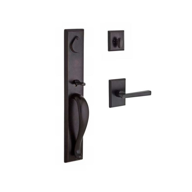 Baldwin Reserve FDLONXTAPRRSR481 Full Dummy Longview Handleset Right Hand Taper Lever and Rustic Square Rose Dark Bronze Finish - Right Hand - NA