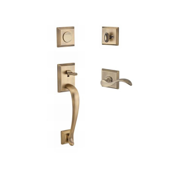 Baldwin Reserve FDNAPXCURLTSR049 Full Dummy Napa Handleset Left Hand Curve Lever and Traditional Square Rose Matte Brass and Black Finish - Left Hand - NA