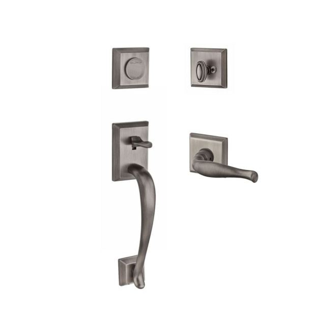 Baldwin Reserve FDNAPXDECLTSR152 Full Dummy Napa Handleset Left Hand Decorative Lever and Traditional Square Rose Matte Antique Nickel Finish - Left Hand - NA