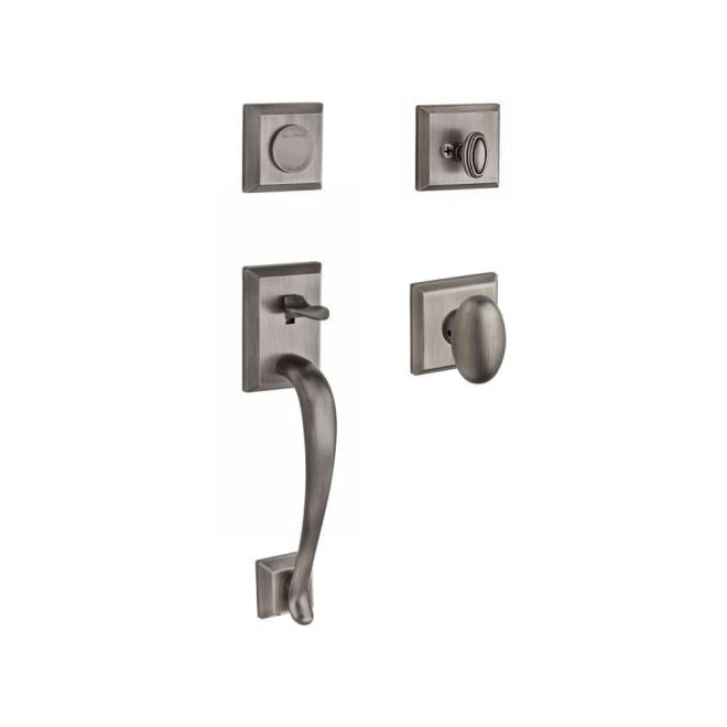 Baldwin Reserve FDNAPXELLTSR152 Full Dummy Napa Handleset Ellipse Knob and Traditional Square Rose Matte Antique Nickel Finish - NA - NA