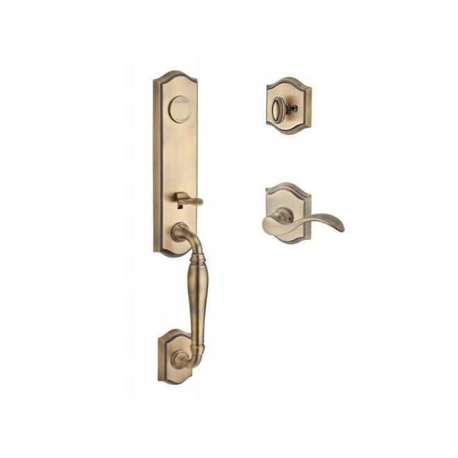 Baldwin Reserve FDNEWXCURLTAR049 Full Dummy New Hampshire Handleset Left Hand Curve Lever and Traditional Arch Rose Matte Brass and Black Finish - Left Hand - NA
