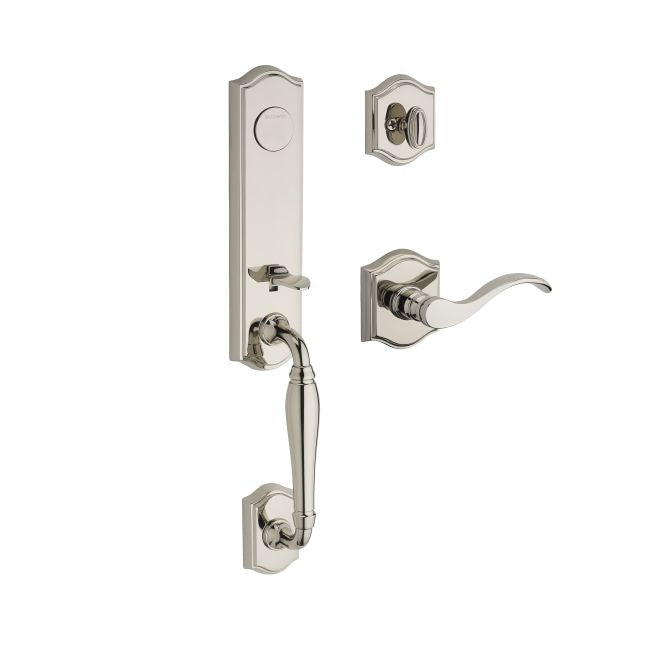 Baldwin Reserve FDNEWXCURLTAR141 Full Dummy New Hampshire Handleset Left Hand Curve Lever and Traditional Arch Rose Bright Nickel Finish - Left Hand - NA