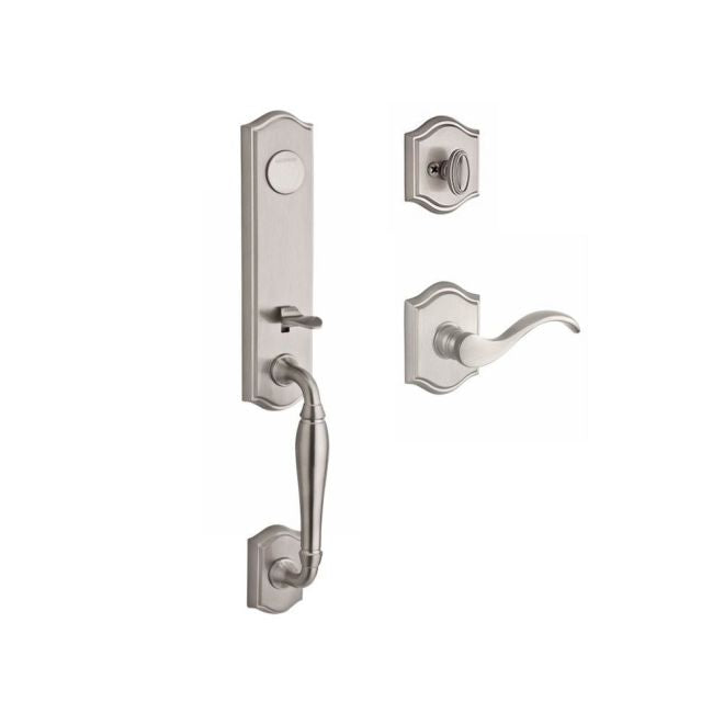 Baldwin Reserve FDNEWXCURLTAR150 Full Dummy New Hampshire Handleset Left Hand Curve Lever and Traditional Arch Rose Satin Nickel Finish - Left Hand - NA