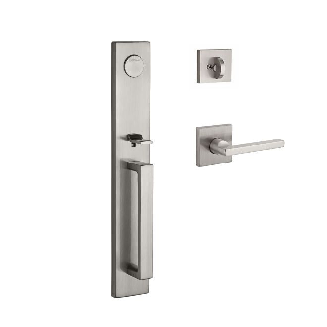 Baldwin Reserve FDSANXSQUCSR150 Full Dummy Santa Cruz Handleset with Square Lever and Contemporary Square Rose Satin Nickel Finish - NA - NA