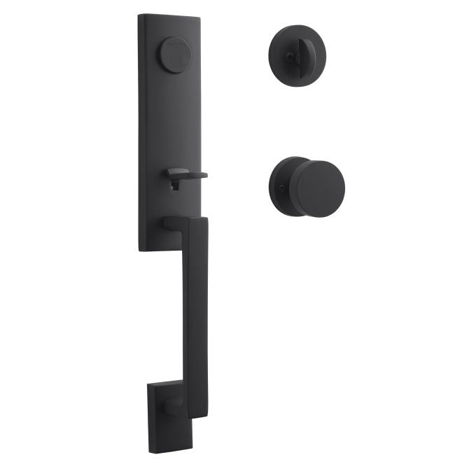 Baldwin Reserve FDSEAXCONCRR190 Full Dummy Seattle Handleset with Contemporary Knob and Contemporary Round Rose Satin Black Finish - NA - NA