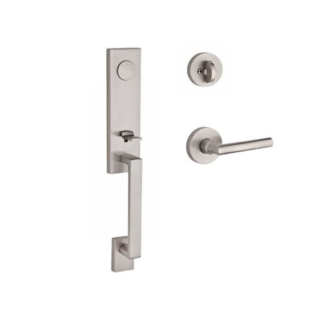 Baldwin Reserve FDSEAXTUBLCRR150 Full Dummy Seattle Handleset Left Hand Tube Lever and Contemporary Round Rose Satin Nickel Finish - Left Hand - NA