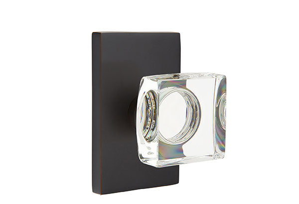 Emtek Modern Square Crystal Knob With Modern Rectangular Rosette Concealed Screws