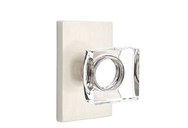 Emtek Modern Square Crystal Knob With Modern Rectangular Rosette Concealed Screws