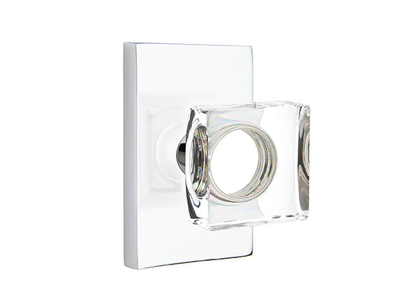 Emtek Modern Square Crystal Knob With Modern Rectangular Rosette Concealed Screws