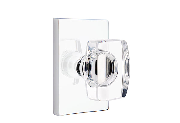 Emtek Windsor Crystal Knob with Modern Brass Rosettes, Modern Rectangular Rosette Concealed Screws