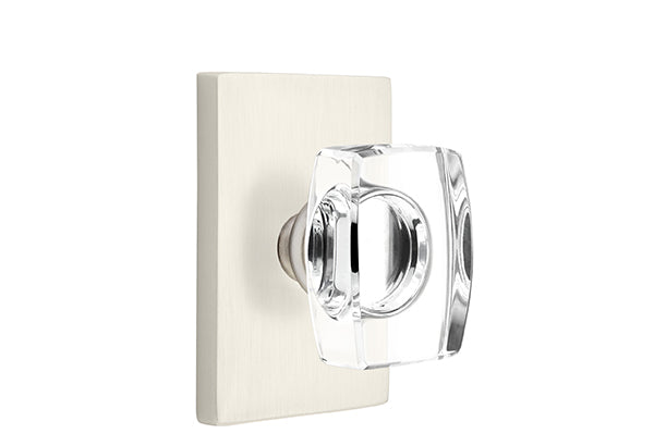 Emtek Windsor Crystal Knob with Modern Brass Rosettes, Modern Rectangular Rosette Concealed Screws