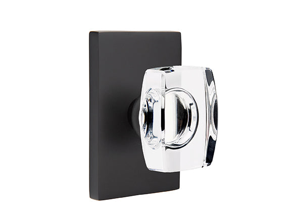 Emtek Windsor Crystal Knob with Modern Brass Rosettes, Modern Rectangular Rosette Concealed Screws